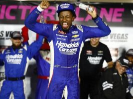 Rajah Caruth became only the third Black driver to win at NASCAR's national level with a win in Friday night's Truck Series race at Las Vegas, on Friday, March 1.
