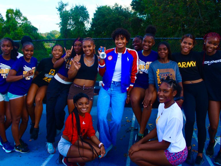 Anna Cockrell with the JCSU track and field team