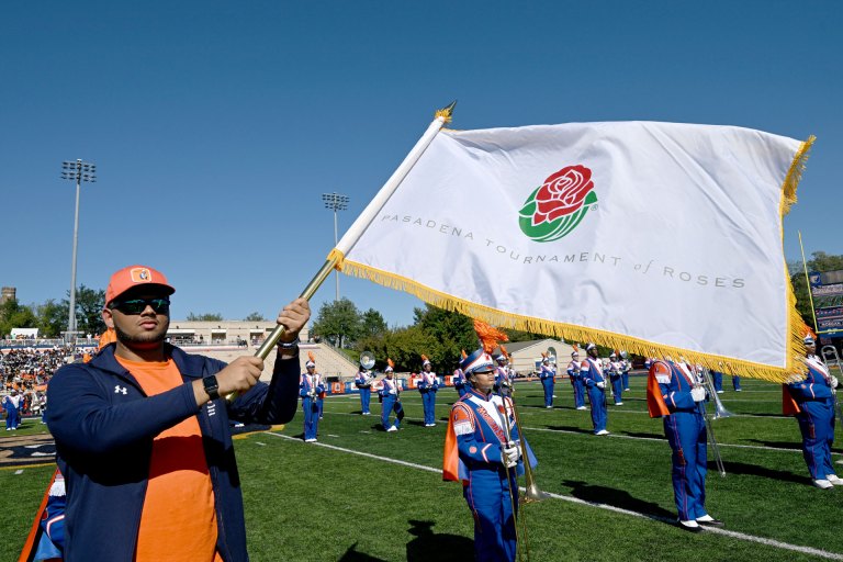 Morgan’s Magnificent Marching Machine with Rose Parade flag