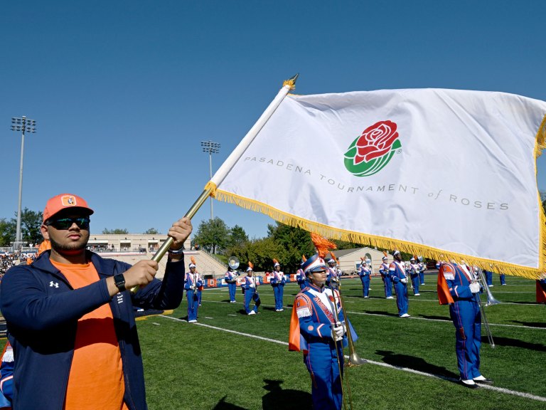 Morgan’s Magnificent Marching Machine with Rose Parade flag