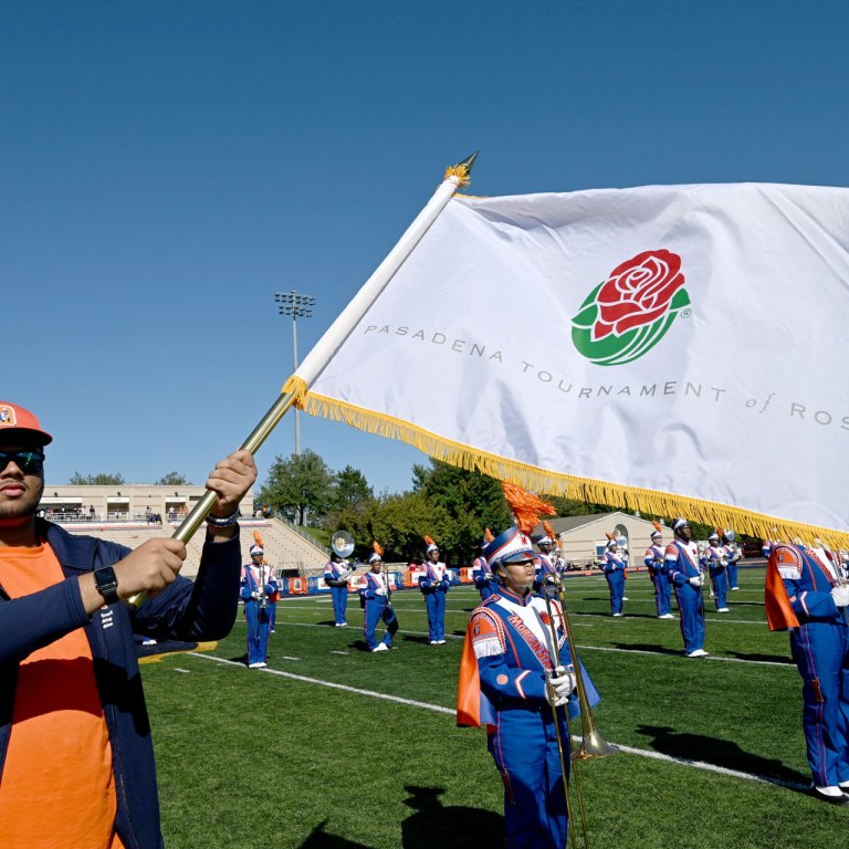 Morgan’s Magnificent Marching Machine with Rose Parade flag