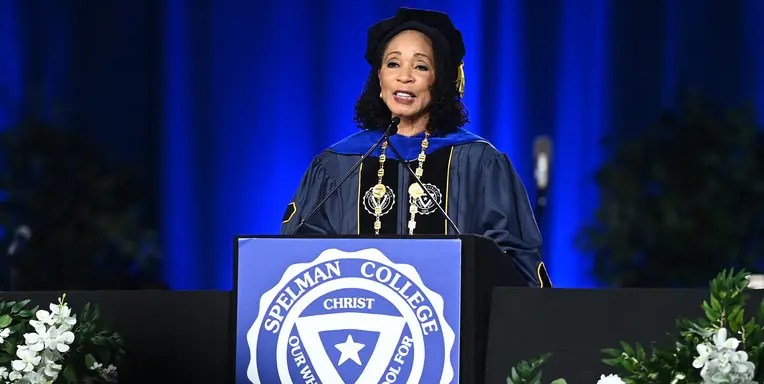 Spelman President Dr. Helene D. Gayle speaks during a Spelman College Commencement Ceremony in May 2024.