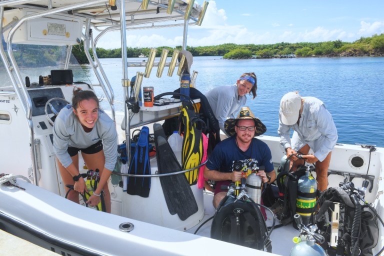 UVI’s Marine and Environmental Science program students on a boat