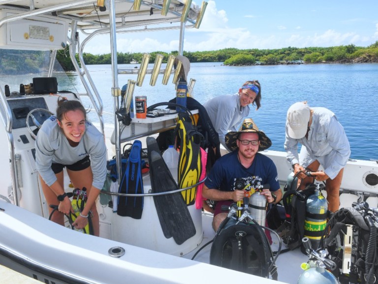 UVI’s Marine and Environmental Science program students on a boat