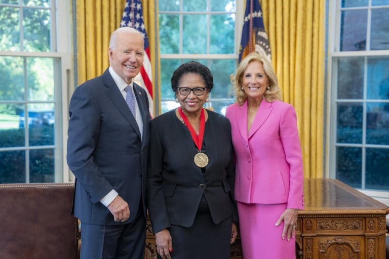 Ruth J. Simmons pictured with President Joe Biden and First Lady Jill Biden.