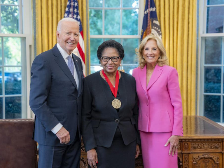 Ruth J. Simmons pictured with President Joe Biden and First Lady Jill Biden.