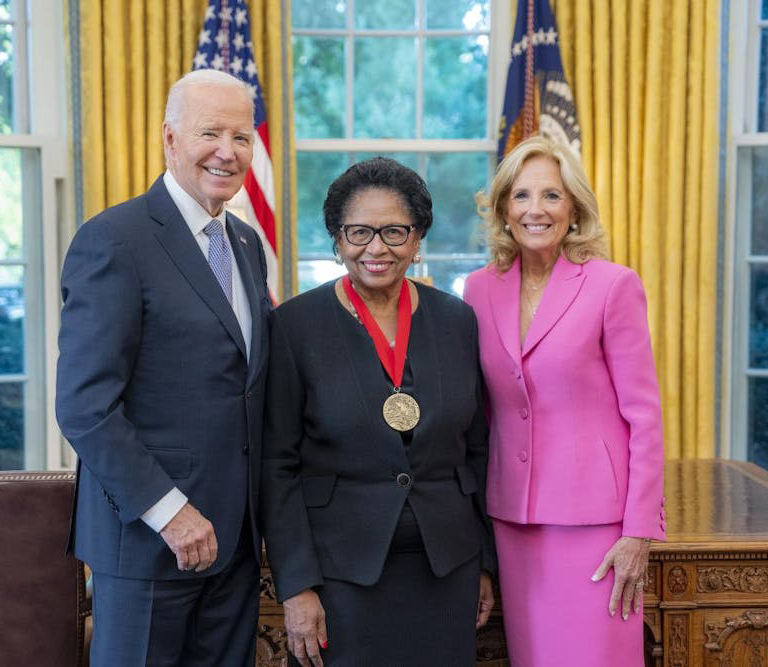 Ruth J. Simmons pictured with President Joe Biden and First Lady Jill Biden.