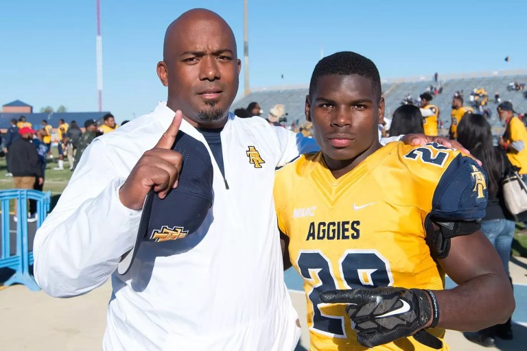 Gibbs pictured with Tarik Cohen, who became an NFL All-Pro.