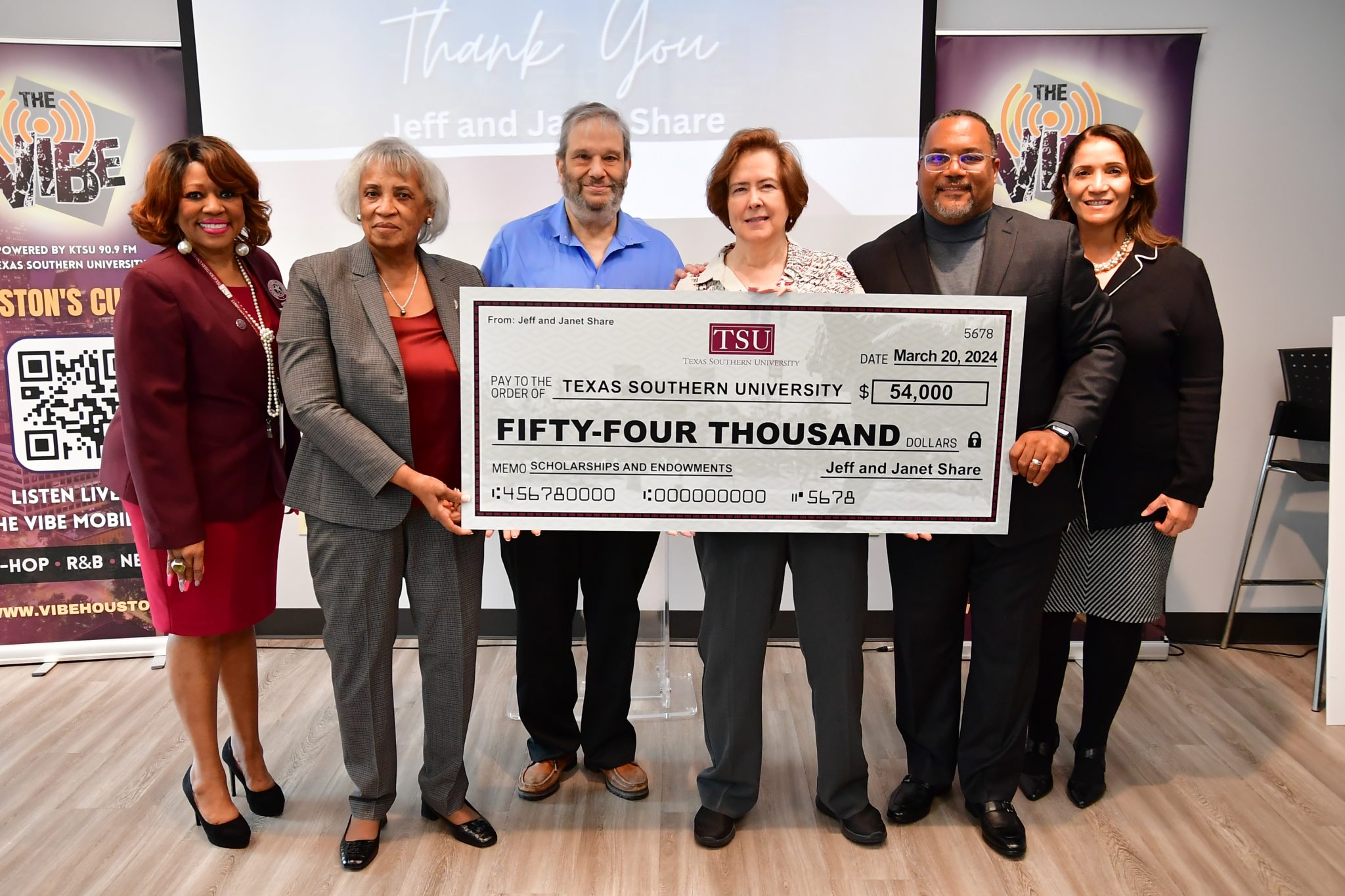 The shares committed a $20,000 endowment for KTSU as part of a $54,000 overall endowment for TSU to KTSU and Texas Southern University in March 2024.