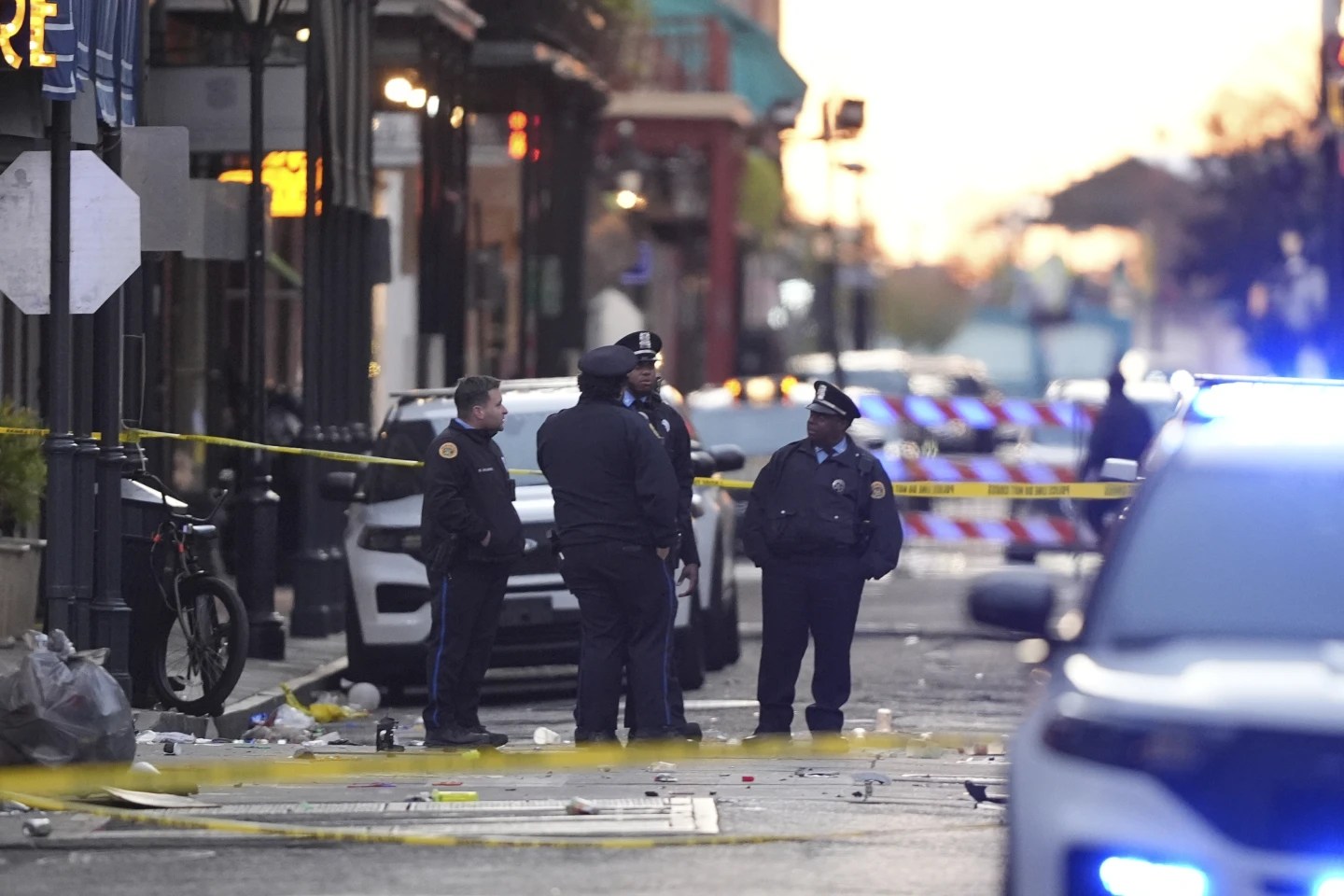 Emergency services on Bourbon Street following the tragedy.